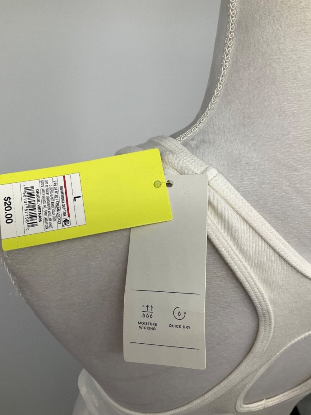 All In Motion size Large Ribbed Racerback Cropped Bra Top NEW Cream - Picture 5 of 6
